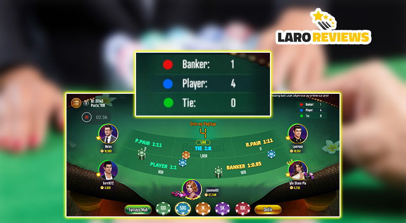 Mga resulta ng laro ayon sa Baccarat rules.