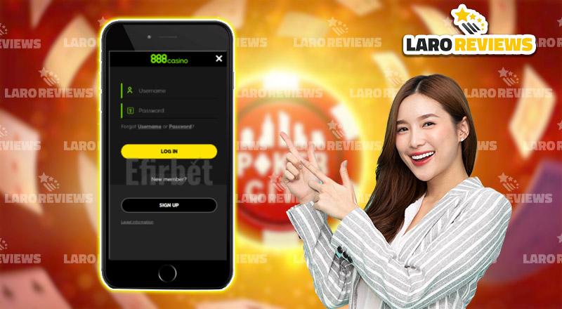 Mga hakbang sa pag-register at pag-login sa 888 Casino.